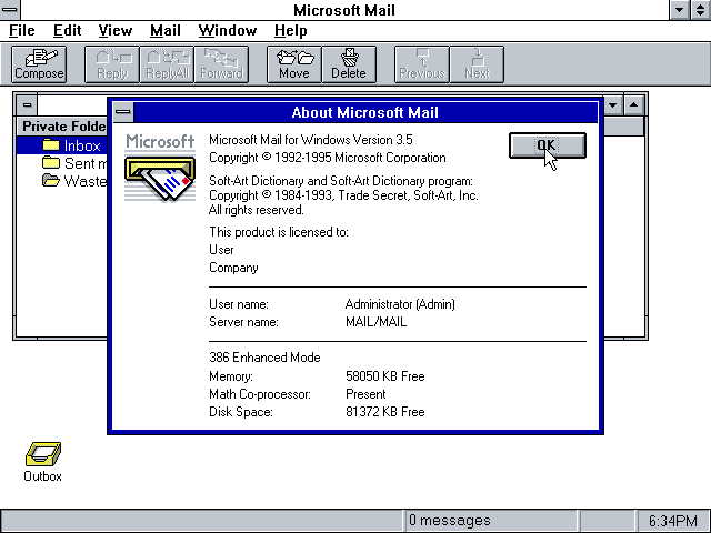 Microsoft Mail Client 3.5 - About